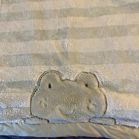 VTG Carter Baby Crib Blanket Frog Green Striped Soft Fleece Satin Trim 38x29.5” - Picture 1 of 7